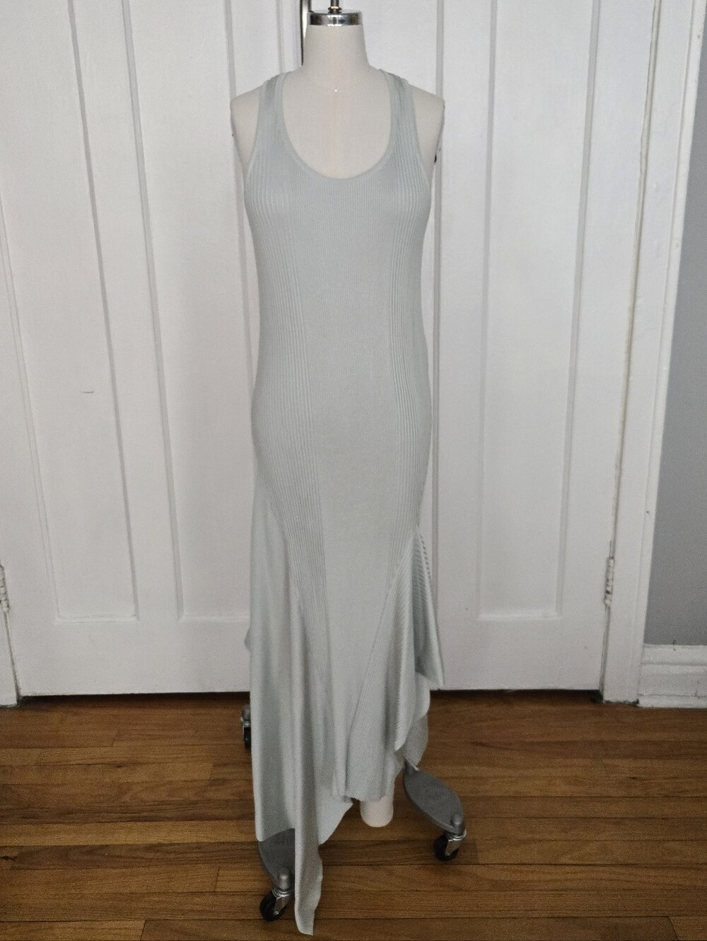 Stella McCartney Sleeveless Ribbed Asymmetric Dress in Pale Green/Blue
